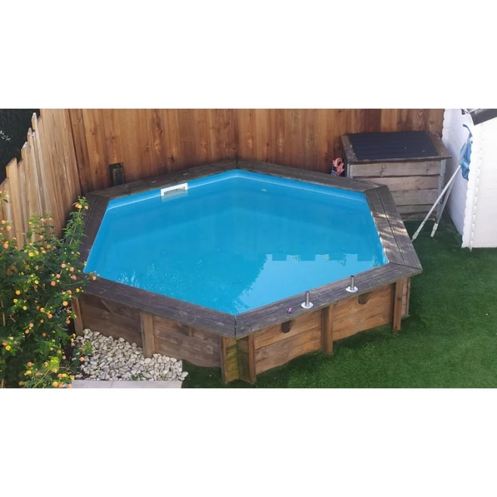 Piscine En Bois Hexagonale Ubbink Azura 4,10 X 1,20 M - Liner Bleu + Bâche à Bulles 6 Piscine En Bois Hexagonale Ubbink Azura 4,10 X 1,20 M - Liner Bleu + Bâche à Bulles – Image 6