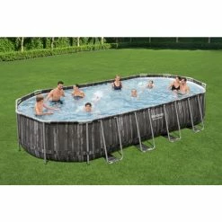 Piscine Ovale Bestway Power Steel™ Bois Rustique 7,32 X 3,66 X 1,22 M -Intex Soldes Magasin 5611t piscine ovale bestway power steeltm bois rustique 7 32 x 3 66 x 1 22 m ambiance