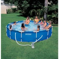 Piscine Tubulaire Intex Metal Frame 3.66 X 0.76 M + épurateur 1,7 M3/h -Intex Soldes Magasin 56996 with background
