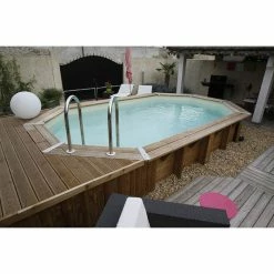 Piscine En Bois Octogonale Ubbink Océa 6,10 X 4,00 X 1,30 M - Liner Beige -Intex Soldes Magasin 7504511 piscine bois octogonale ubbink ocea 400x610 beige ambiance 3
