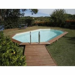 Piscine En Bois Octogonale Ubbink Océa 5,50 X 3,55 X 1,20 M - Liner Beige -Intex Soldes Magasin 7504594 piscine bois octogonale ubbink ocea 355 550 beige ambiance 2