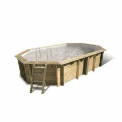 Piscine En Bois Octogonale Ubbink Océa 6,10 X 4,00 X 1,30 M - Liner Gris