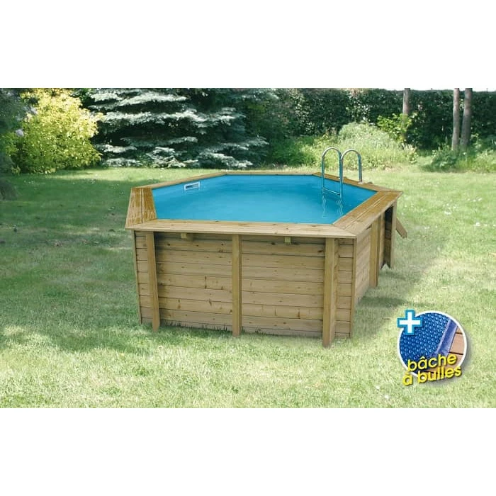 Piscine En Bois Hexagonale Ubbink Azura 4,10 X 1,20 M - Liner Bleu + Bâche à Bulles 2 Piscine En Bois Hexagonale Ubbink Azura 4,10 X 1,20 M - Liner Bleu + Bâche à Bulles – Image 2