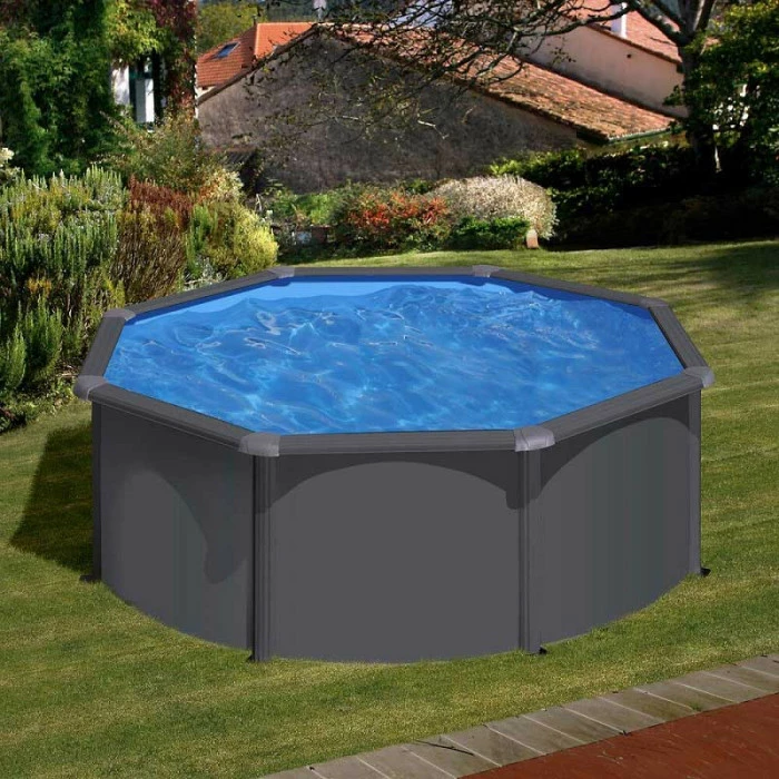 GRE Piscine Ronde Acier Gré Gris Anthracite - Ø 3,00 X 1,20 M 2 GRE Piscine Ronde Acier Gré Gris Anthracite - Ø 3,00 X 1,20 M – Image 2