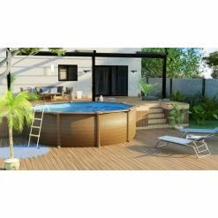 GRE Piscine Ronde Acier Gré Pacific Imitation Bois - 4,60 X 1,20 M -Intex Soldes Magasin kit460w piscine ronde acier gre pacific imitation bois 460 120 ambiance 2