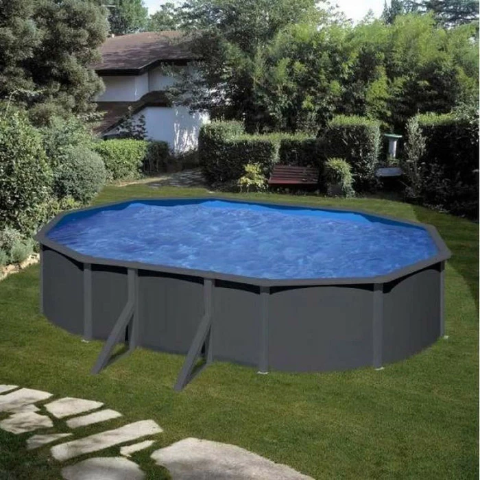 GRE Piscine Ovale Acier Gré Gris Anthracite - 6,10 X 3,75 X 1,20 M 2 GRE Piscine Ovale Acier Gré Gris Anthracite - 6,10 X 3,75 X 1,20 M – Image 2