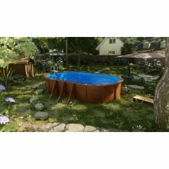 GRE Piscine Ovale Acier Gré Pacific Imitation Bois - 7,30 X 3,75 X 1,20 M -Intex Soldes Magasin kit730w piscine ovale acier gre pacific imitation bois 730 375 120 ambiance 2