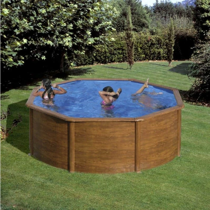 GRE Piscine Ronde Acier Gré Sicilia Imitation Bois - Ø 3,50 X 1,20 M 2 GRE Piscine Ronde Acier Gré Sicilia Imitation Bois - Ø 3,50 X 1,20 M – Image 2