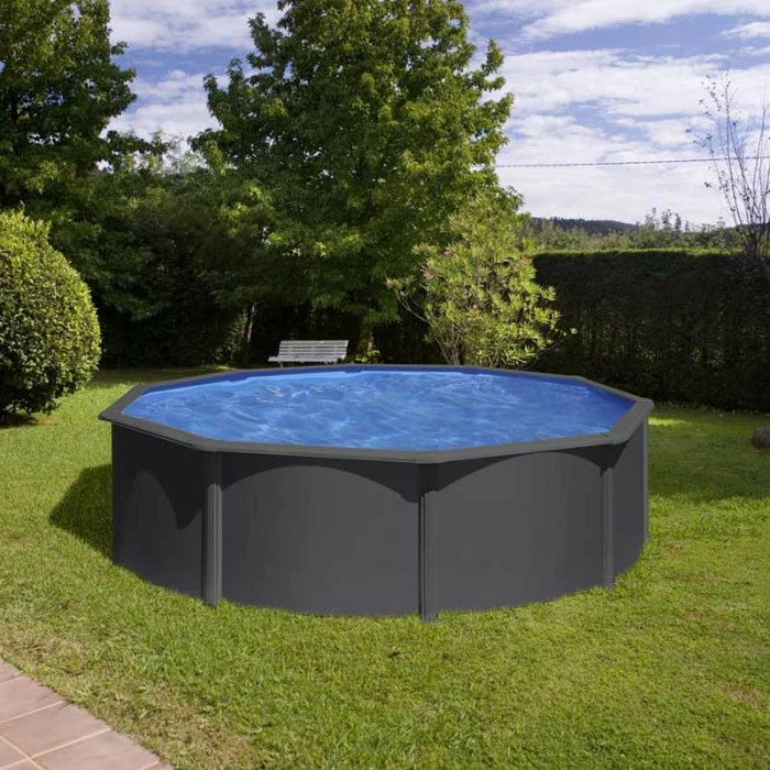 GRE Piscine Ronde Acier Gré Gris Anthracite - Ø 3,50 X 1,20 M 4 GRE Piscine Ronde Acier Gré Gris Anthracite - Ø 3,50 X 1,20 M – Image 4