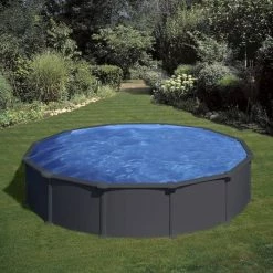 GRE Piscine Ronde Acier Gré Gris Anthracite 3,50 X 1,30 M -Intex Soldes Magasin kitpr558gy 1 piscine ronde h132 gre ambiance min 1