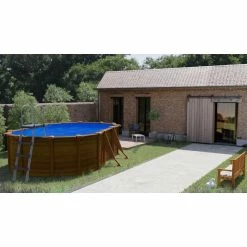 GRE Piscine Ovale Acier Gré Sicilia Imitation Bois - 5 X 3 X 1,20 M -Intex Soldes Magasin kitprov503w piscine ovale acier gre sicilia imitation bois 500 300 120 ambiance