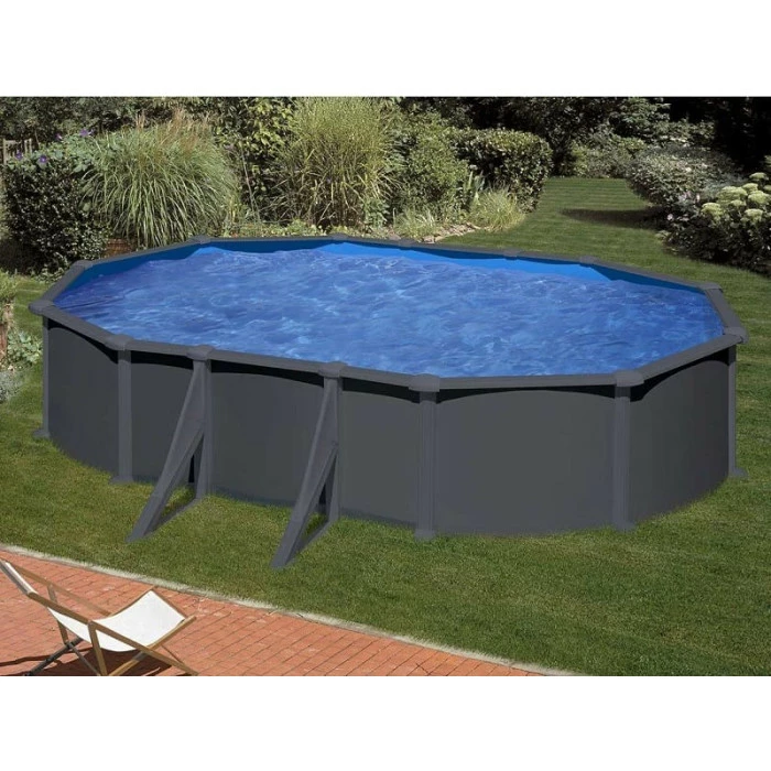 GRE Piscine Ovale Acier Gré Gris Anthracite - 6,10 X 3,75 X 1,30 M 2 GRE Piscine Ovale Acier Gré Gris Anthracite - 6,10 X 3,75 X 1,30 M – Image 2