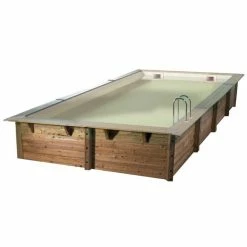 Piscine En Bois Rectangulaire Ubbink Linéa 6,50 X 3,50 X 1,40 M - Liner Beige