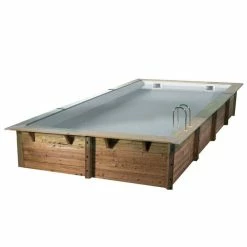Piscine En Bois Rectangulaire Ubbink Linéa 8,00 X 5,00 X 1,40 M - Liner Gris