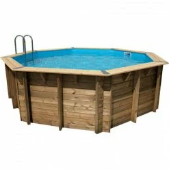 Piscine En Bois Octogonale Ubbink Océa 5,80 X 1,30 M - Liner Bleu