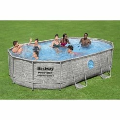 Piscine Tubulaire Bestway Power Steel Swim Vista Ovale 4,88 X 3,05 X 1,07 M -Intex Soldes Magasin piscine hors sol ovale power steel swim vista effet pierre grise avec hublots 488 x 305 cm 2