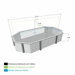 Piscine En Bois Octogonale Ubbink Azura 6,10 X 4 X 1,20 M - Liner Beige -Intex Soldes Magasin piscine ubbink azura 610 400 120 bleu 5 1